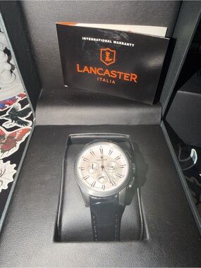 Men's Black Leather Chronograph Watch